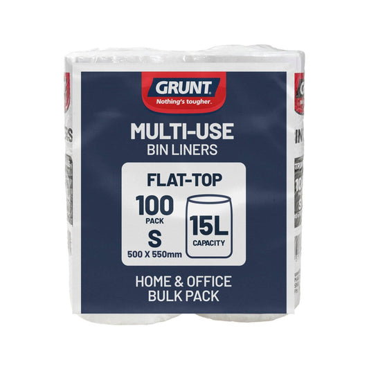 Grunt Multi Purpose Rubbish Bags 15L 100 Pack - White - Flat Top Design