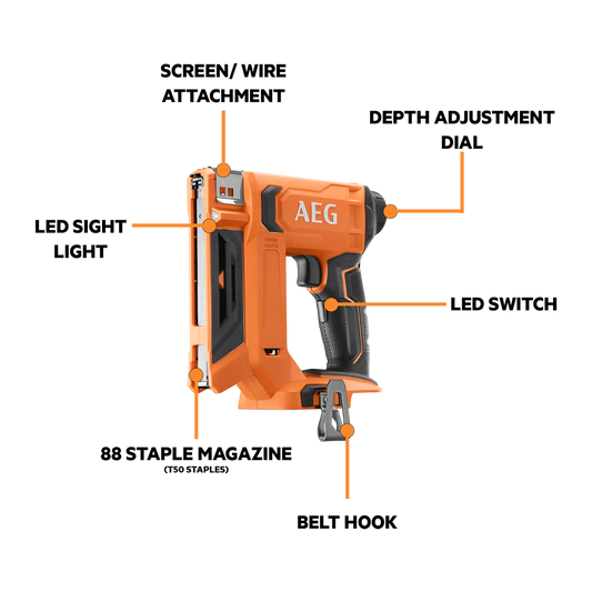 AEG 18V Crown Stapler Skin Only - 10mm - Lightweight - Fast Cycle Rate – view 2 - Auzzistore