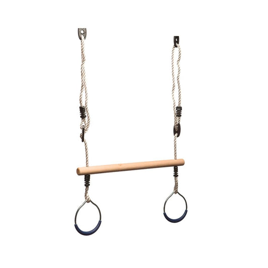 Swing Slide Climb Timber Trapeze - 580mm - New Zealand Pine - Blue Rings