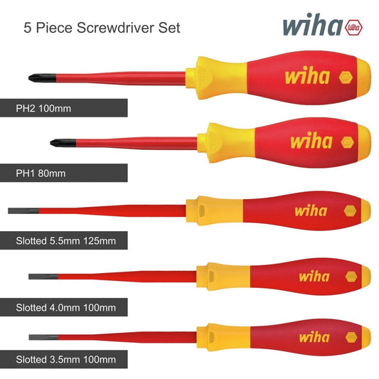 Wiha 5 Piece Insulated VDE Screwdriver Set - Red/Yellow - Ergonomic Design – view 2 - Auzzistore