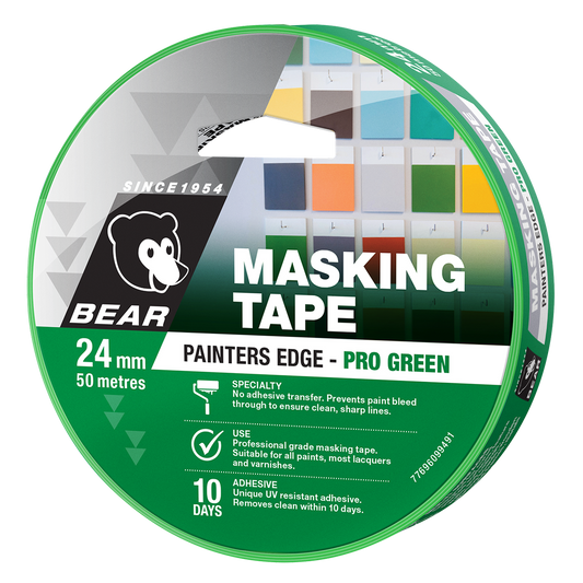 Bear Painters Edge Masking Tape 24mm x 50m - Green - Clean Removal - Auzzistore
