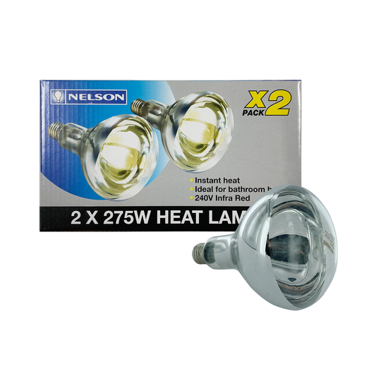 Nelson 275W ES Heat Lamp 2 Pack - Infrared Bathroom Heater - 220mm x 145mm - Auzzistore