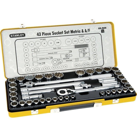 Stanley 43 Piece Socket Set - 1/2 Drive Metric & Imperial - Chrome Vanadium - Auzzistore