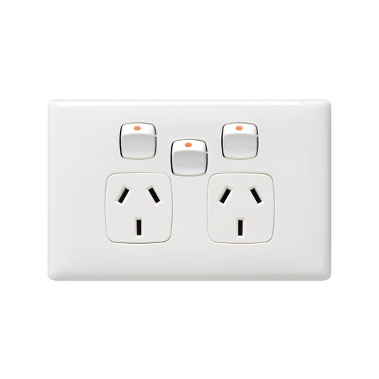 HPM White Gloss Linea Double Powerpoint 2 Outlets 127mm x 82mm - Extra Switch - Auzzistore