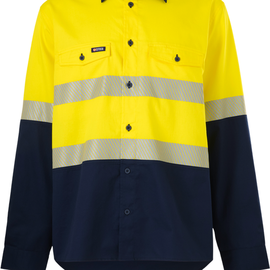 Citeco Hi Vis Long Sleeve Taped Shirt - Size L - Yellow/Navy - Durable Comfort
