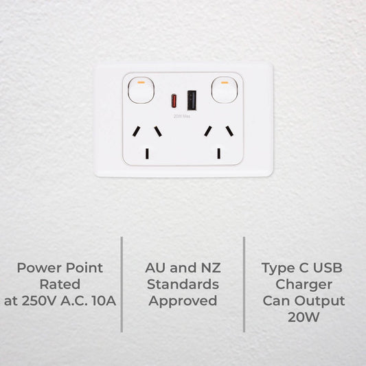 Deta 6000 Double Power Point with USB A+C - 250mm x 74mm x 115mm - 20W Output – view 2 - Auzzistore