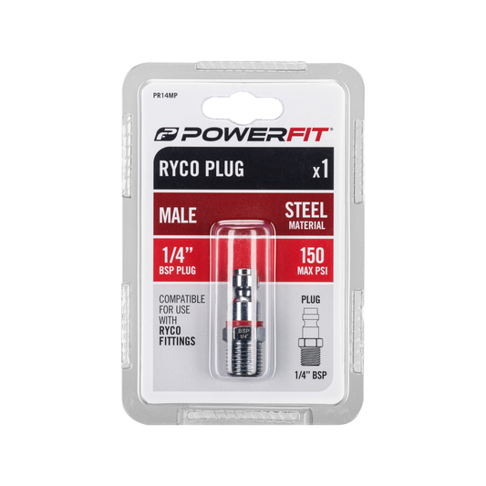 Powerfit Ryco Style 1/4" Male Plug - 150PSI - Solid Steel - Durable – view 2 - Auzzistore