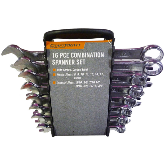 Craftright 16 Piece Spanner Set - Drop Forged Steel - Chrome Plated - Easy Storage