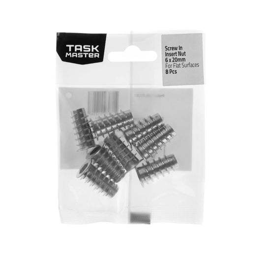 Taskmaster Screw-In Insert Nut - 6 x 20mm - Metal - Flat Surfaces - Auzzistore