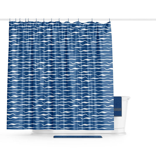 Barelli Shower Curtain - 180 x 180cm - Blue Textured Waves - Water-Resistant – view 2