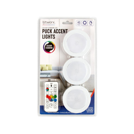 Lytworx Colour Changing Puck Accent Lights 3 Pack - 175mm x 40mm - RGB