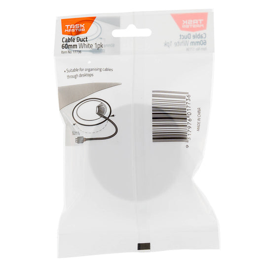 Taskmaster 60mm White Cable Duct - 1 Pack - Durable Plastic - Easy Installation