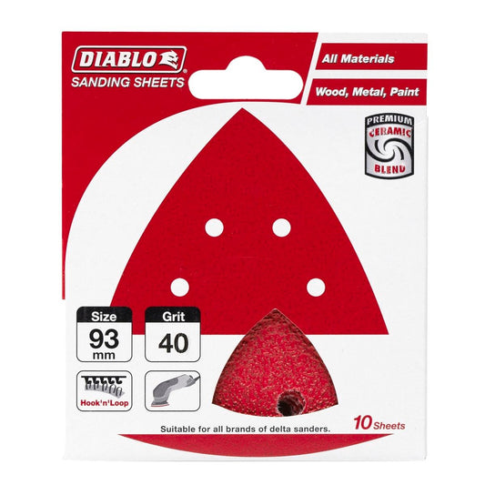 Diablo Detail Sander Sheets - 93mm x 93mm - 40 Grit - 10 Pack - Red - Auzzistore