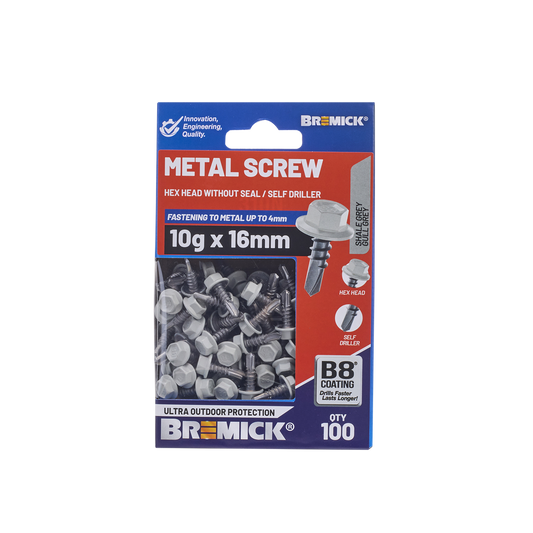 Bremick Metal Hex Screw 10g x 16mm B8 - Shale Grey - Pack of 100 - Self-Drilling – view 2 - Auzzistore