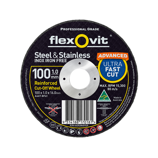 Flexovit Cut Off Wheel - 100mm x 1mm - Aluminium Oxide - Fast Cutting - Auzzistore