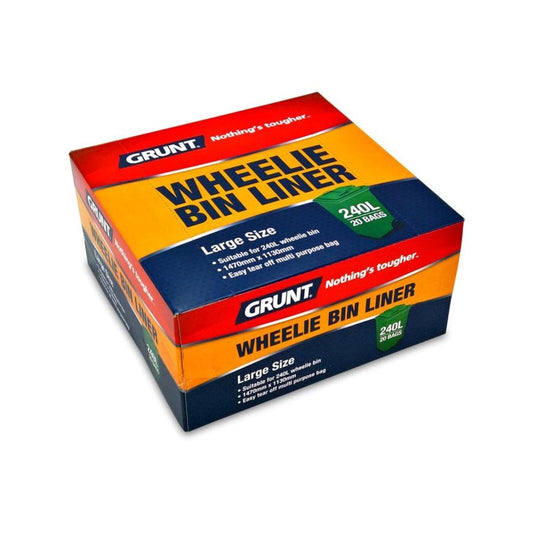 Grunt 240L Wheelie Bin Liners - 20 Pack - Plastic - Easy Tear - Durable