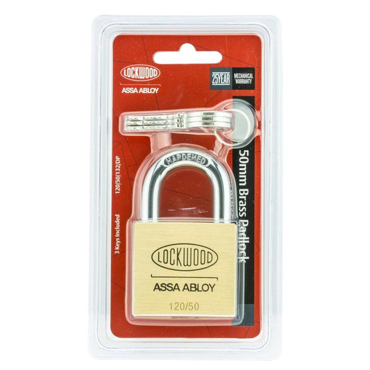 Lockwood 50mm Brass Padlock - Heavy Duty - Solid Brass - High Security - Auzzistore
