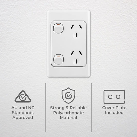 DETA Vertical Double Power Point - 10A Polycarbonate - Stylish Design – view 2 - Auzzistore