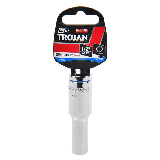 Trojan 8mm Deep Socket 1/2" Drive - Polished Chrome Vanadium - 12 Point – view 2 - Auzzistore