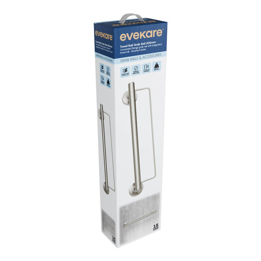 Evekare 600mm Towel Rail with Grab Rail - Brushed Nickel - 250kg Capacity – view 2