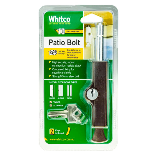 Whitco Patio Bolt - 21mm x 118mm - Mahogany - Zinc - High Security - Auzzistore