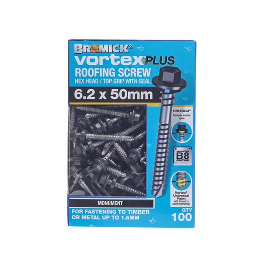 Bremick Vortex Plus Roofing Screw - 6.2 x 50mm - 100 Pack - Watertight – view 2 - Auzzistore