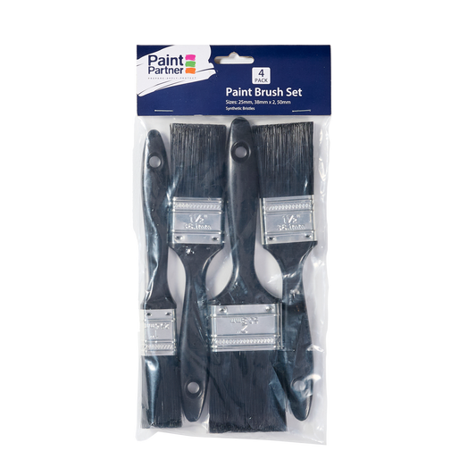 Paint Partner 4 Piece Paint Brush Set - Synthetic - 25mm 38mm 50mm - Economical - Auzzistore