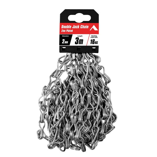 Pinnacle Double Jack Chain 2mm x 3m - Zinc Plated - 16kg Load Rating - Auzzistore