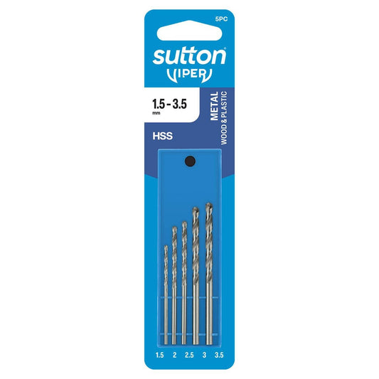 Sutton Tools Viper Metric Drill Bit Set 5 Piece - 1.5mm 3.5mm - Fast Drilling - Auzzistore