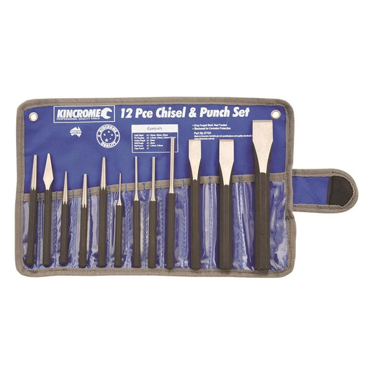Kincrome Punch and Chisel Set - 12 Piece - Chrome Vanadium Steel - Industrial Use - Auzzistore