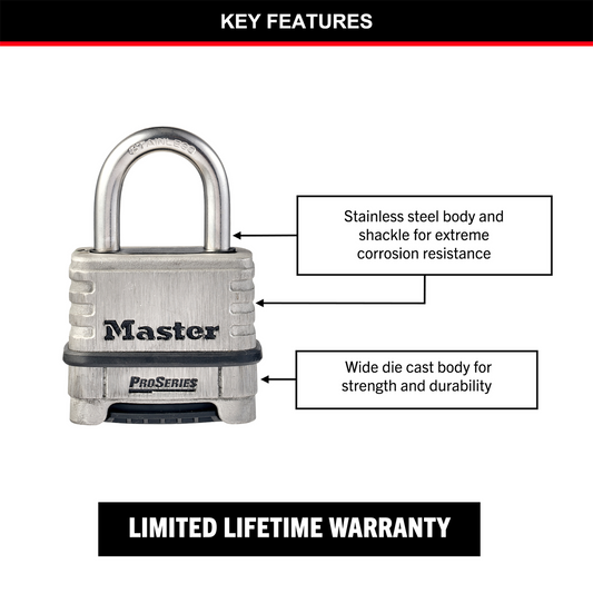 Master Lock Combination Padlock - 57mm - Stainless Steel - Resettable – view 2 - Auzzistore