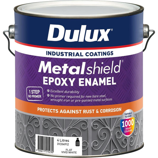 Dulux Metalshield Epoxy Enamel 4L Flat White Rust Protection Paint