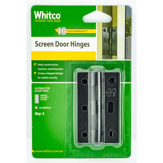 Whitco Screen Door Hinge - 45mm x 75mm - Steel - Black Finish - 3 Pack - Auzzistore