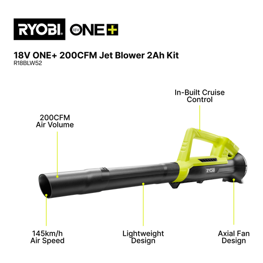 Ryobi 18V One Jet Blower 200CFM 2Ah Kit - Lightweight - Efficient Outdoor Cleaning – view 2