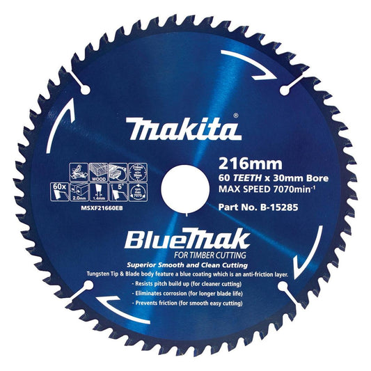 Makita 216mm Bluemark Mitre Saw Blade B15285 - 60T - Precision Cutting