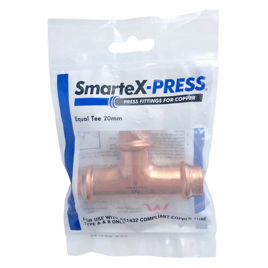 SmarteX-PRESS Equal Tee - 20mm - Copper - Flame-Free Installation – view 2 - Auzzistore