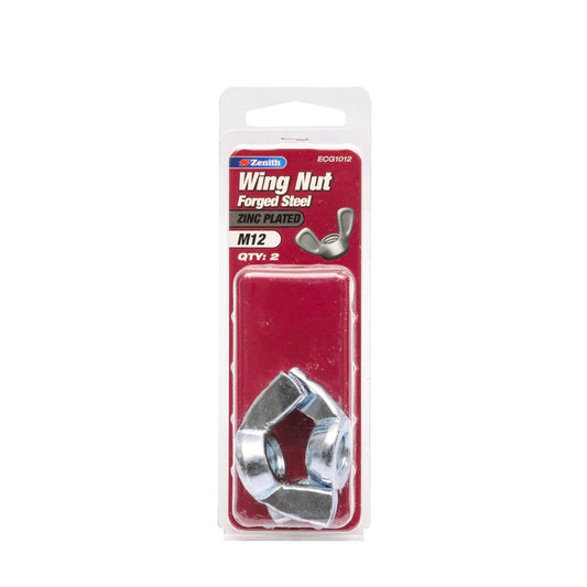 Zenith M12 Wing Nut - Zinc Plated Steel - 2 Pack - Easy Hand Tightening - Auzzistore