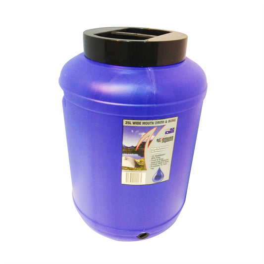 AdVenture Products 25L Blue Tint Wide Mouth Water Storage Drum With Bung - Auzzistore