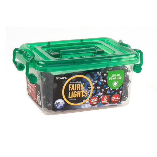 Lytworx Solar Fairy Lights pk350 - 24.4m - Blue and White - 8 Modes