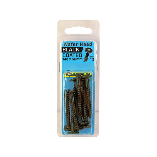 Otter Black Wafer Screws - 14 x 50mm - Self-Drilling - Corrosion Resistant - Auzzistore
