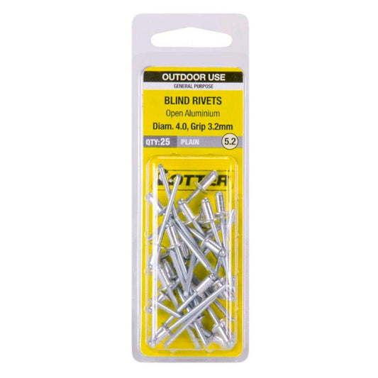 Otter Open Aluminium Blind Rivets 4x3 2mm 25 Pack Strong Lightweight - Auzzistore