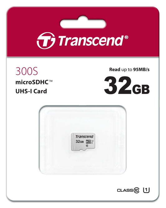 TRANSCEND TS32GUSD300S 32GB UHS-I U1 microSD w/o Adapter (microSDHC I, C10, U1) | Auzzi Store