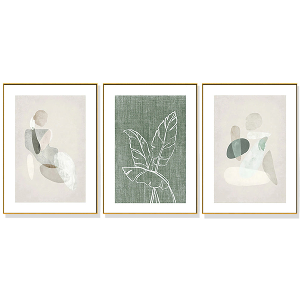 40cmx60cm Abstract body and leaves 3 Sets Gold Frame Canvas Wall Art | Auzzi Store