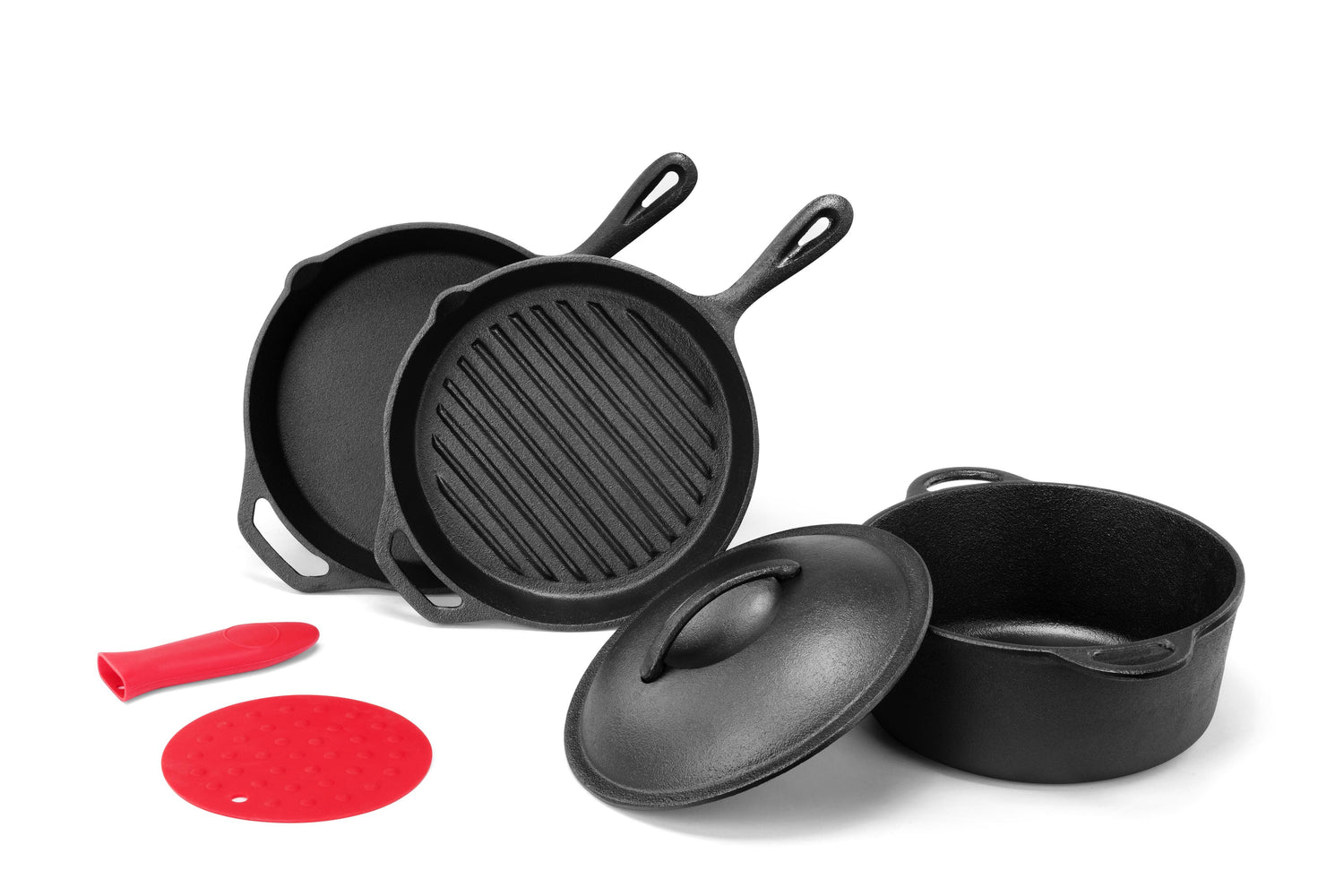 Ovela 4 Piece Pre-Seasoned Cast Iron Set with Silicone Accessories