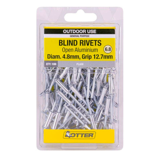 Otter Open Aluminium Blind Rivets 8x12mm 100 Pack Lightweight Durable - Auzzistore