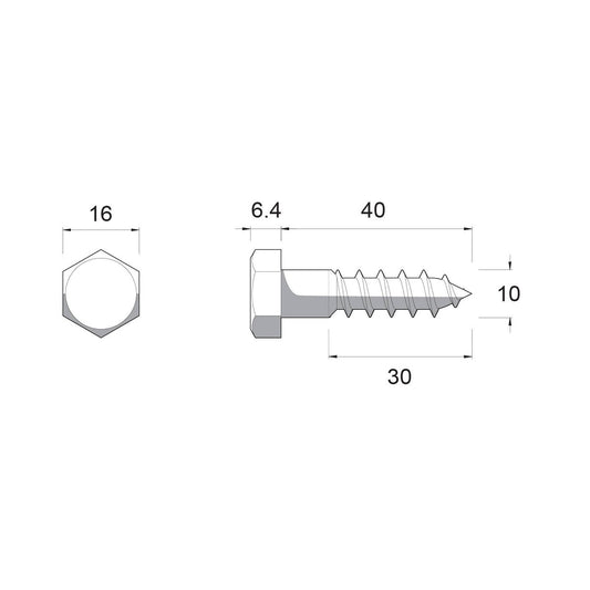 Zenith M10 x 40mm Hot Dipped Galvanised Black Hex Head Coach Screws - Each - Heavy-Duty Fastening – view 2 - Auzzistore