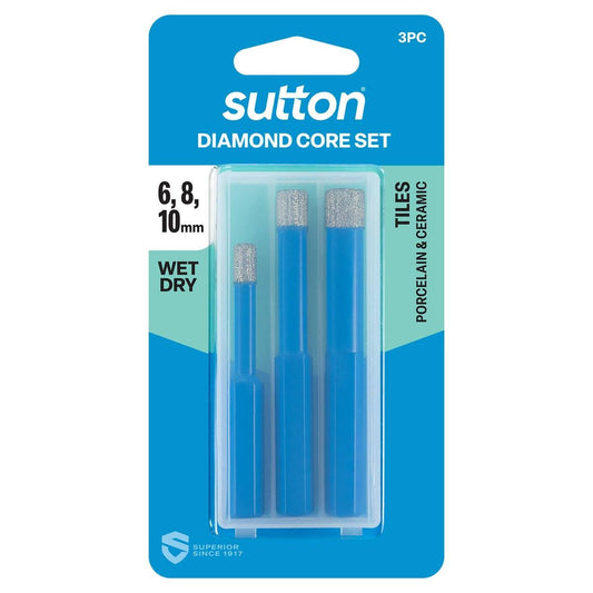 Sutton Tools Diamond Core Bit Set - 3pc - 6 8 10mm - Wet/Dry Cutting - Auzzistore