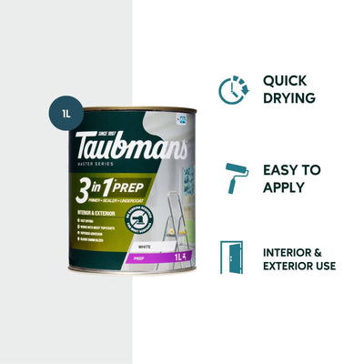 Taubmans 3 in 1 Primer Undercoat Sealer Paint - 1L - White - Fast Drying