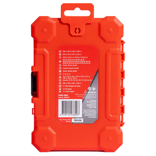 Full Boar 100 Piece Assorted Screwdriver Bit Set - S2 Steel - Modular Case - 168mm x 35mm x 118mm – view 2 - Auzzistore
