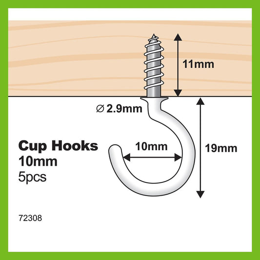 Everhang Cup Hooks - 10mm - PVC Coated - 5 kg Load Rating - 5 Pack – view 2